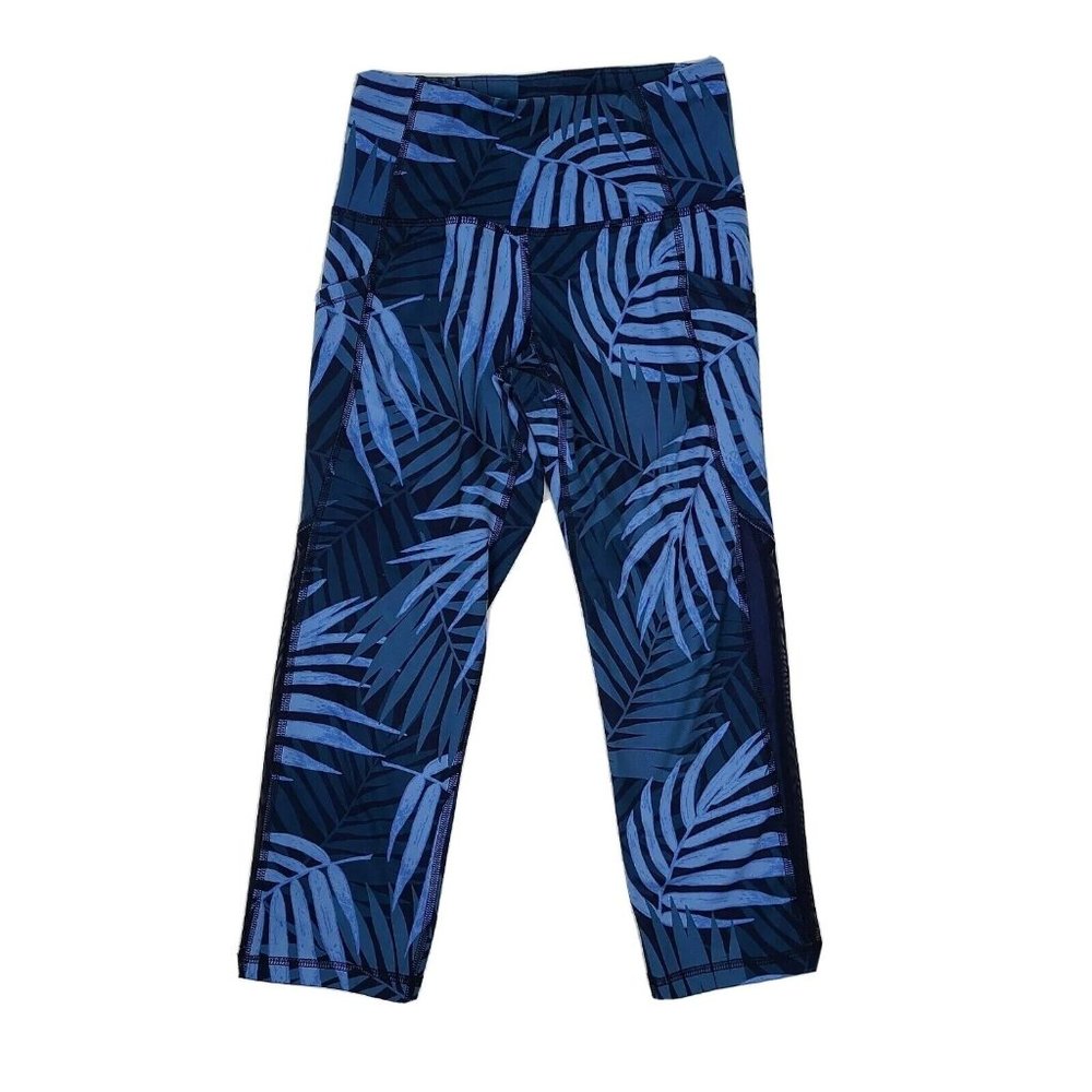 OLD NAVY ACTIVE Blue Leaf Pattern‎ Crop Leggings Womens Size S Small